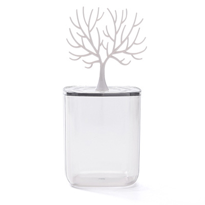 Table top storage storage box with tree hanger Small jewelry transparent cotton swab box